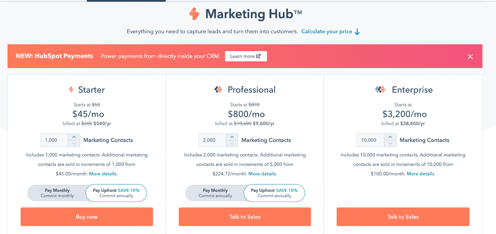 Hubspot pricing Example