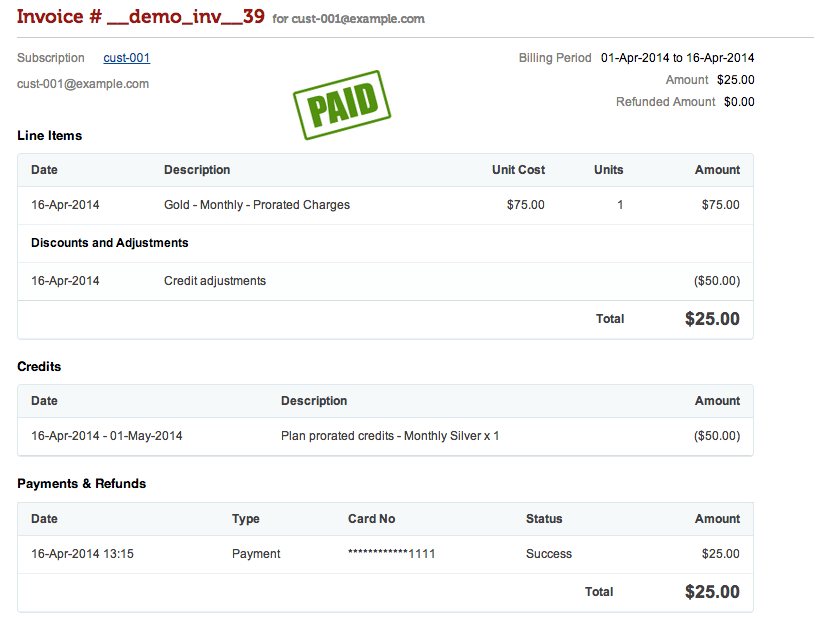 proration - upgrade invoice example