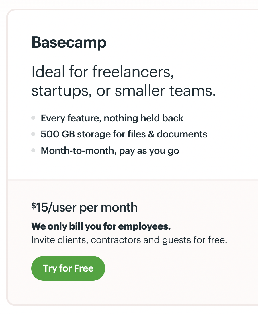 Basecamp pricing for small teams